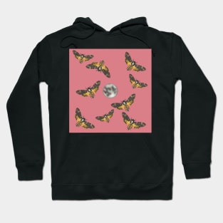 Death's Head Moth and Moons Pink Hoodie